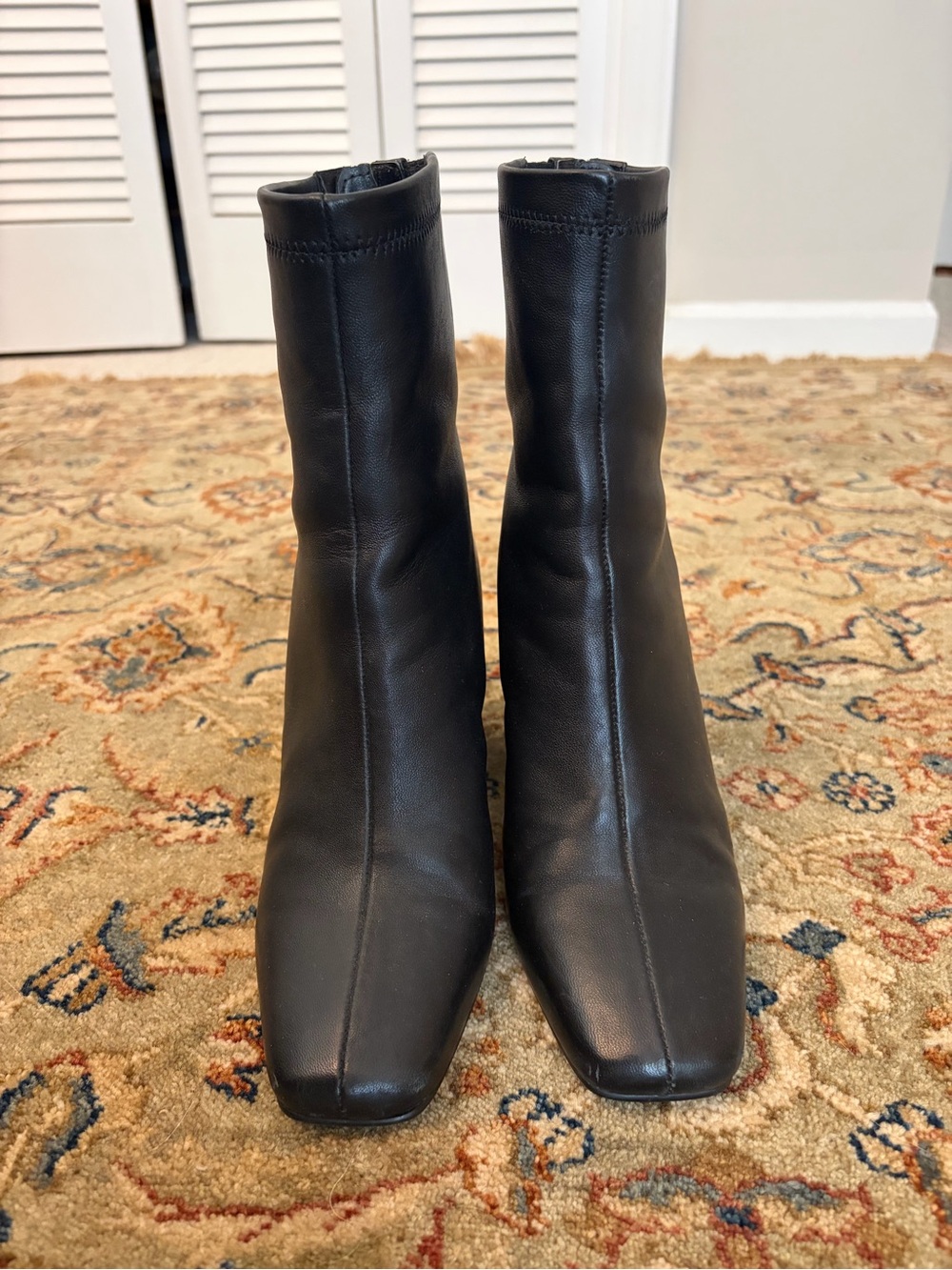 Aqua Black Square-Toe Stretch Leather Ankle Boots